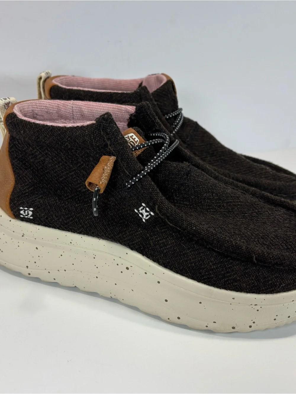 Hey Dude Wendy Peak Hi Womens 7 Black Pink Platform Slip On Chukka Boots Boho